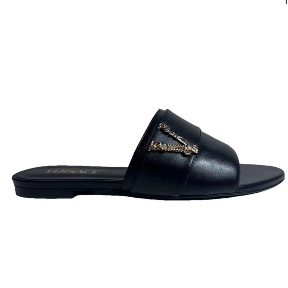 Versace Virtus Black Leather Sandal - Picture 8 of 10